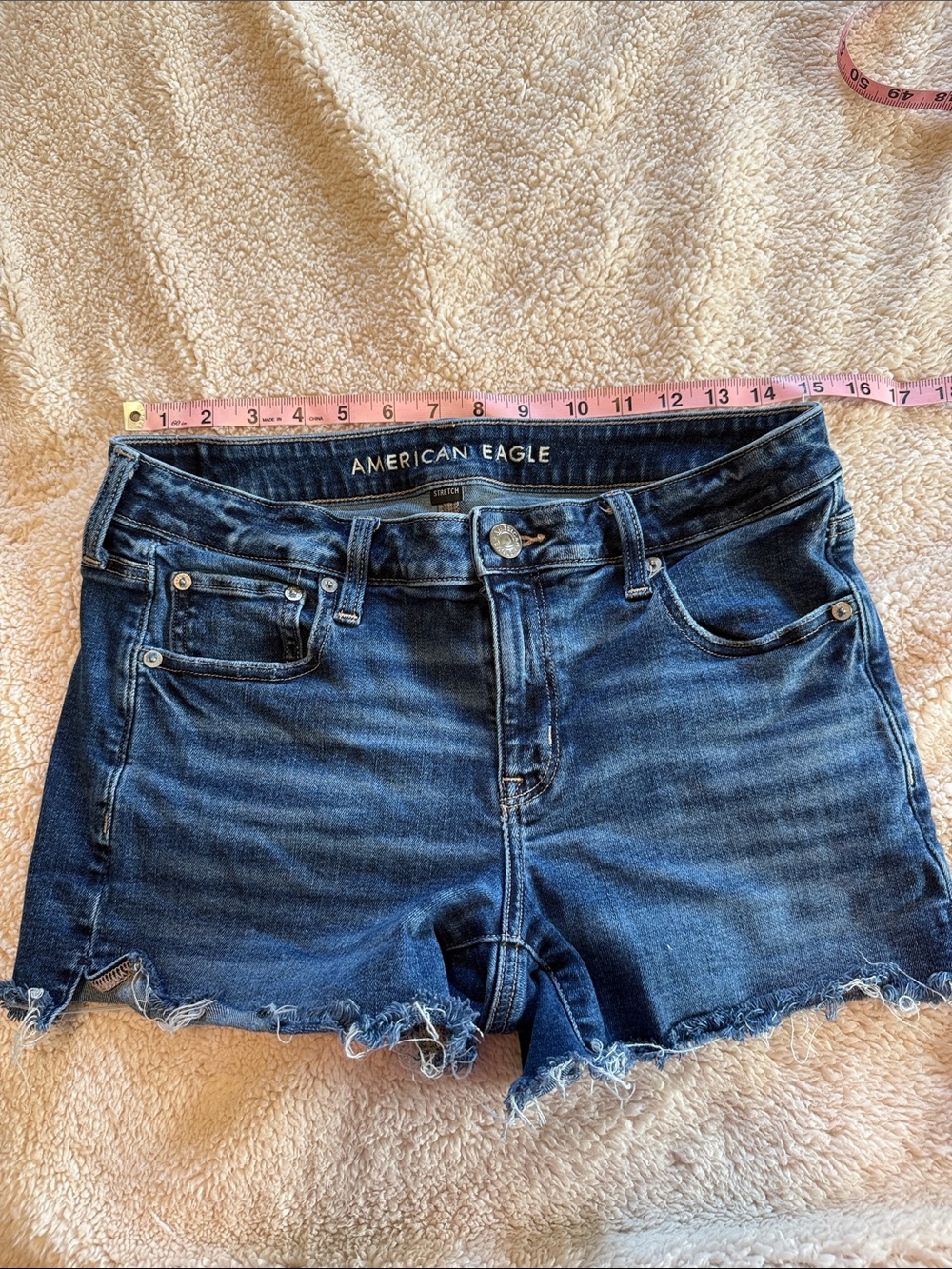 American Eagle Outfitters Navy Blue Denim Frayed Hem Shorts